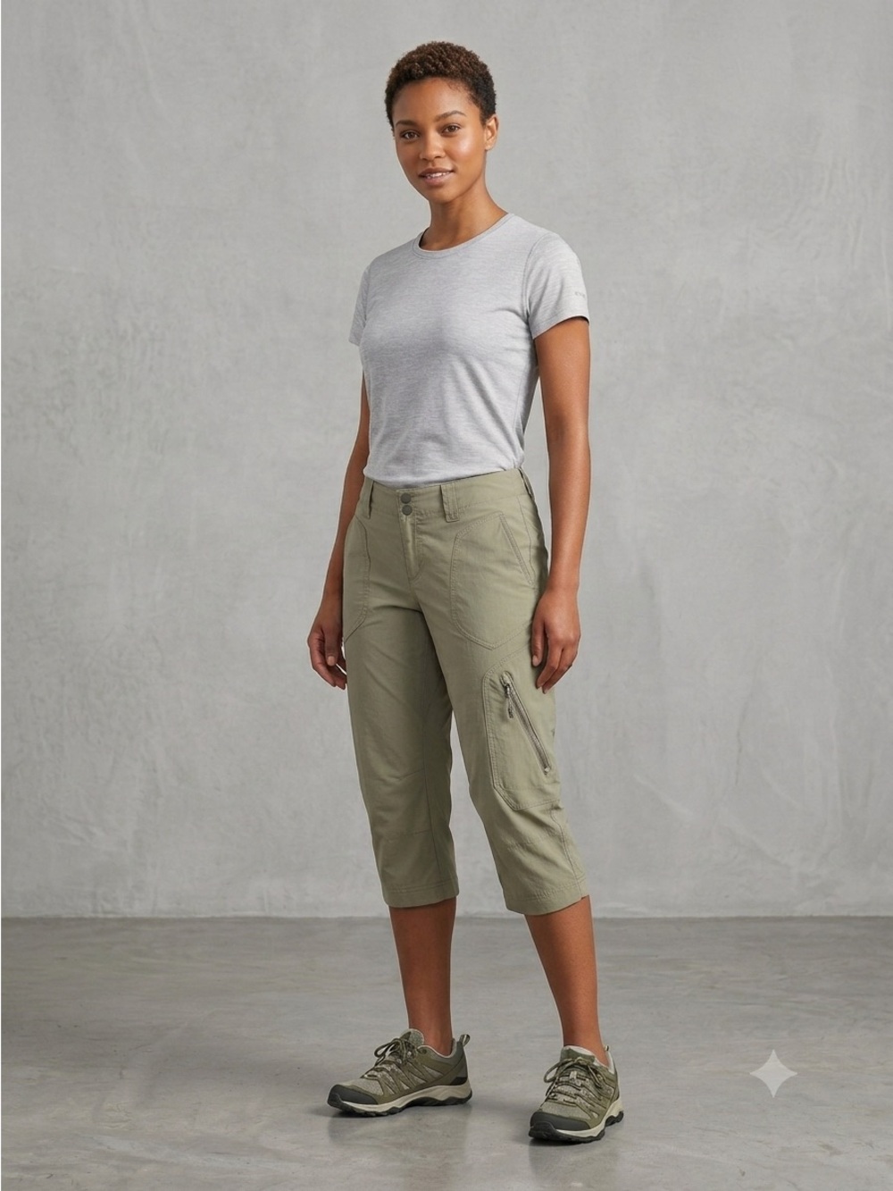 Columbia Olive Green Titanium Capri Cargo Pants Nylon Blend Size 6